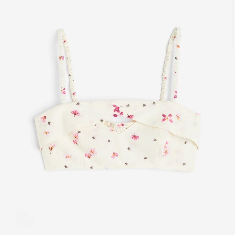 Ladies H&M Linen Blend Floral Cut Out Bralette Size XL‎
